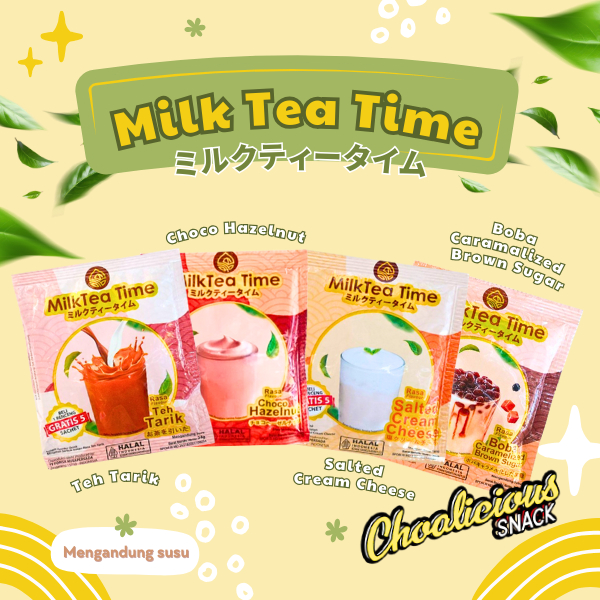 

MILKTEA TIME Minuman Bubuk Instan Rasa Teh Tarik / Choco Hazelnut / Salted Cream Cheese / Boba Caramalized Brown Sugar Sachet Ecer @24 gram