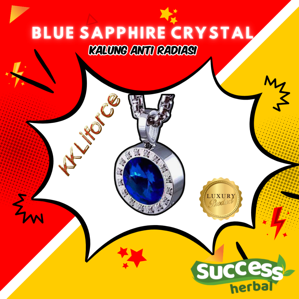 Kalung Kesehatan KK Liforce Blue Sapphire Crystal Swarovski Anti Radiasi Energi Skalar USA Technolog