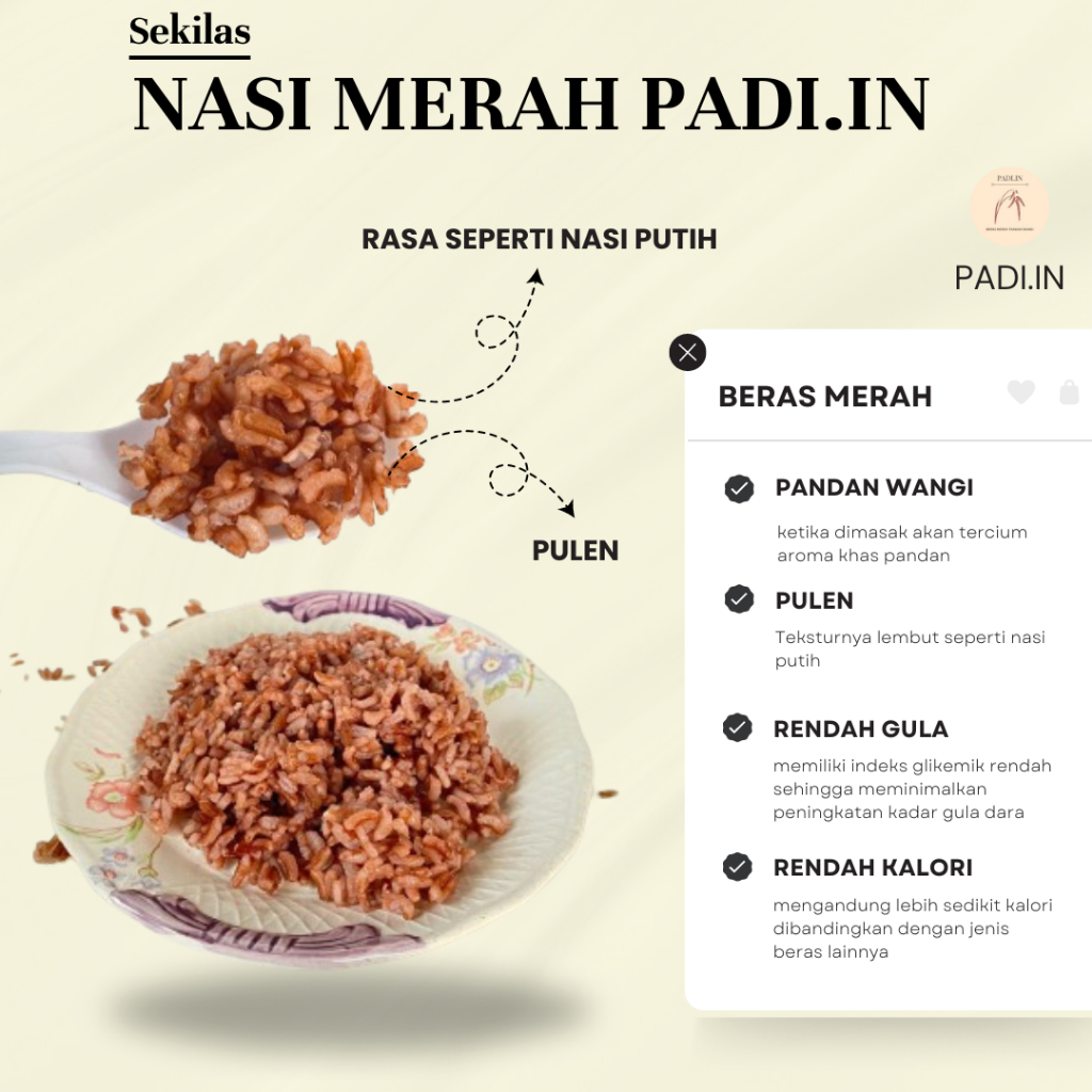 

Beras Merah Pulen Dan Pandan Wangi Padi.in (Variasi Kemasan)