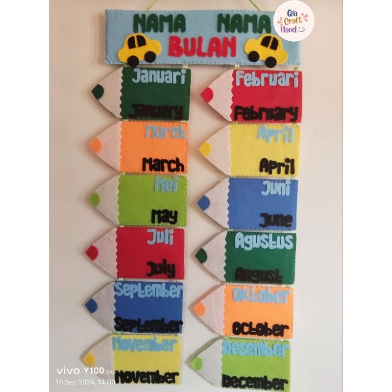 hiasan dinding |hiasan kelas |nama nama bulan 2 bahasa