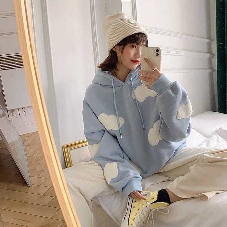 Sweater Hoodie Wanita CLOUD MOON Sweater Oversize Sweatshirt Sweater Wanita Big Size Pull Frint Lucu