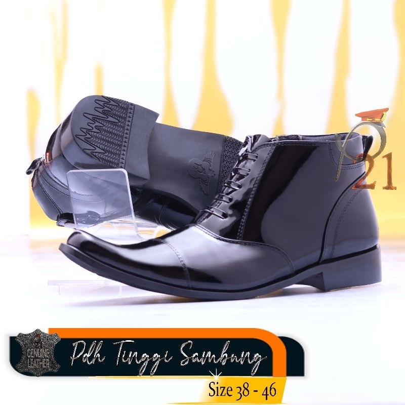 sepatu pdh pria merk p21 kulit asli model PDH TINGGI SAMBUNG KILAP