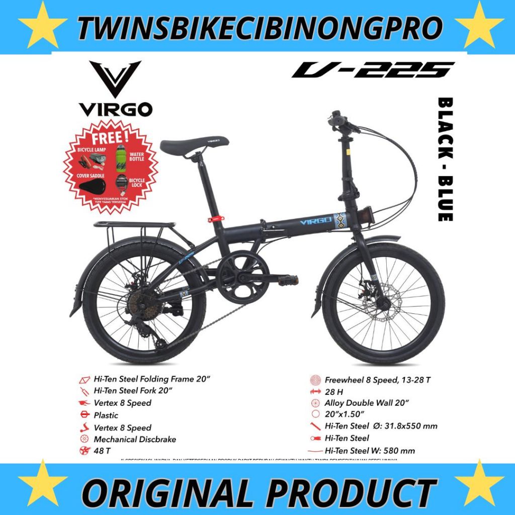 Sepeda Lipat 20 VIRGO V 225 REM CAKRAM 8SPEED