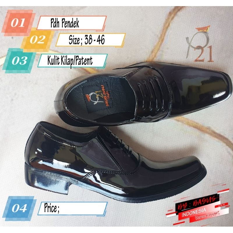 sepatu pdh pria merk p21 kulit asli model PDH PENDEK SL
