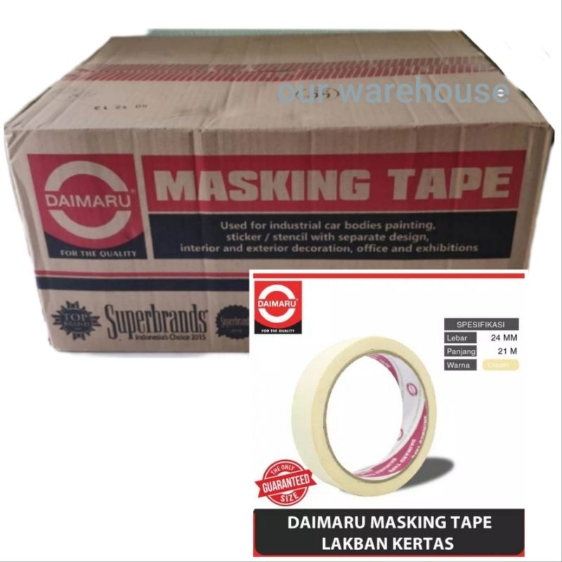 

Diskon Harian Spesial KARTONAN DAIMARU Masking Tape Lakban Kertas 1 inch atau 24mm x 21 yard Cream isi 96 roll A49