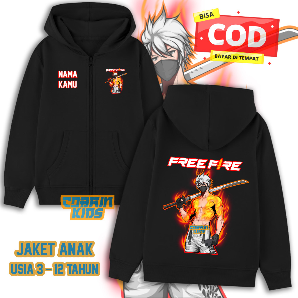 ( BISA COD ) Jaket Hoodie Anak Free Fireee Karakter Pedang Katana Merah / Jaket Resleting Anak FF Fr