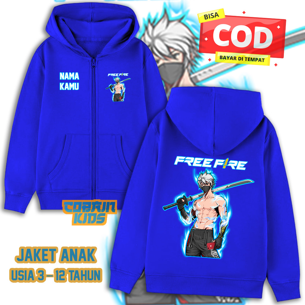 ( BISA COD ) Jaket Hoodie Anak Free Fireee Versi Pedang Katana Biru / Jaket Resleting FF Free Firee 