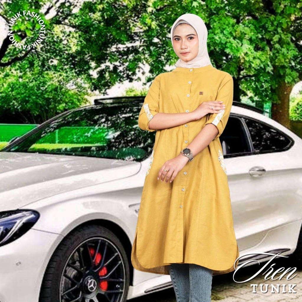 🆉🆃🆁🅸 - Tunik Remaja Full Kancing Bahan Katun Linen Rami Premium Adem Lembut