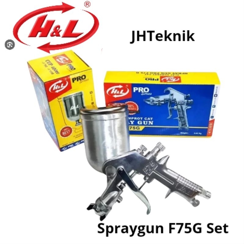 JHTeknik Spray Gun Set F75G H&L/Alat Semprot Cat F75G Nozzle 1,0-1,8mm/Spraygun Tabung Atas F75G H&L