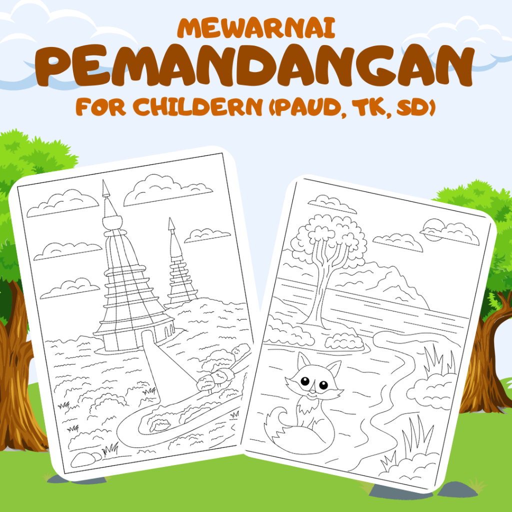 

KERTAS MEWARNAI ANAK PAUD, TK, SD COLORING VIEW UNTUK ANAK-ANAK TEMA PEMANDANGAN
