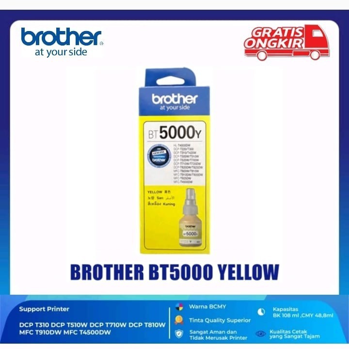 Tinta Brother BT5000 Yellow Original/DCP-T300 DCP-T500W DCP-T700W - Kuning