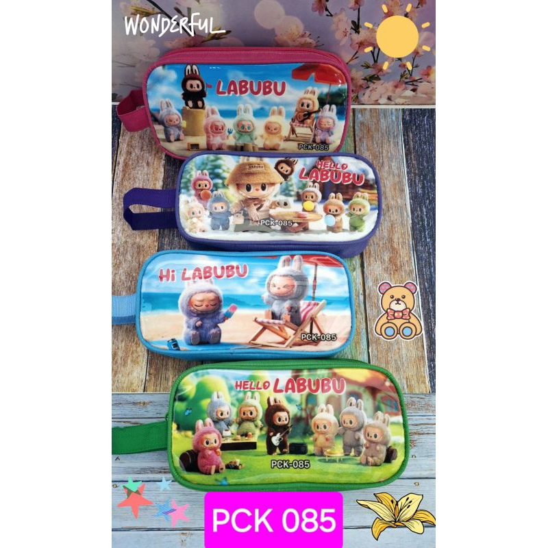 

12 Pcs Pencil case bahan impor model list 1 sleting