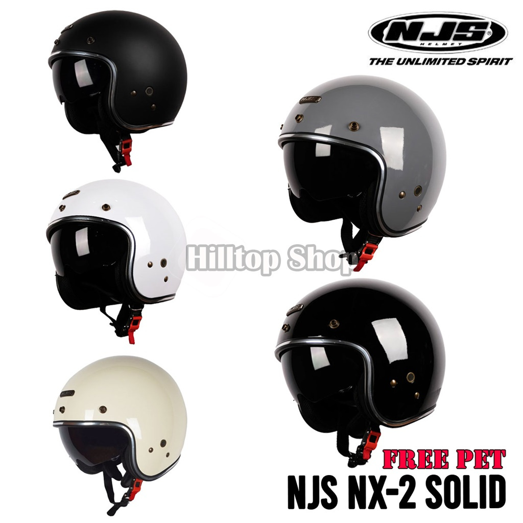 Helm Retro NJS NX-2 Solid List Chrome - Inner Visor Smoke - Free Pet | NJS NX2 | NJS NX | Helm Bogo 
