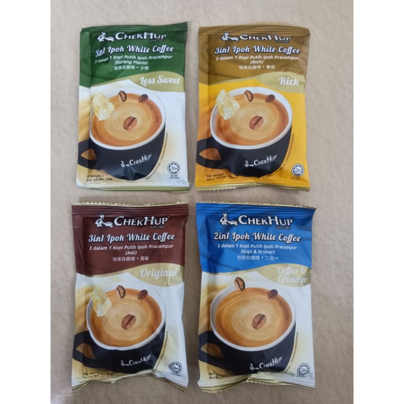 

Chek Hup 3 in 1 Ipoh White Coffee Coffee & Creamer Less Sweet Original Rich 3in1 2in1 Chekhup original Malaysia Sachet / Saset /Eceran Satuan