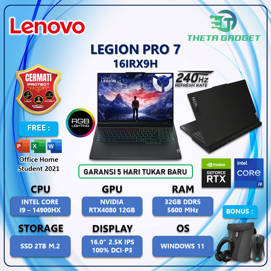Lenovo RTX4080 12Gb Intel i9 - 14900HX/ 32Gb 2Tb 16.0" WQXGA 240Hz Win11+OHS - Legion Pro 7 16IRX9