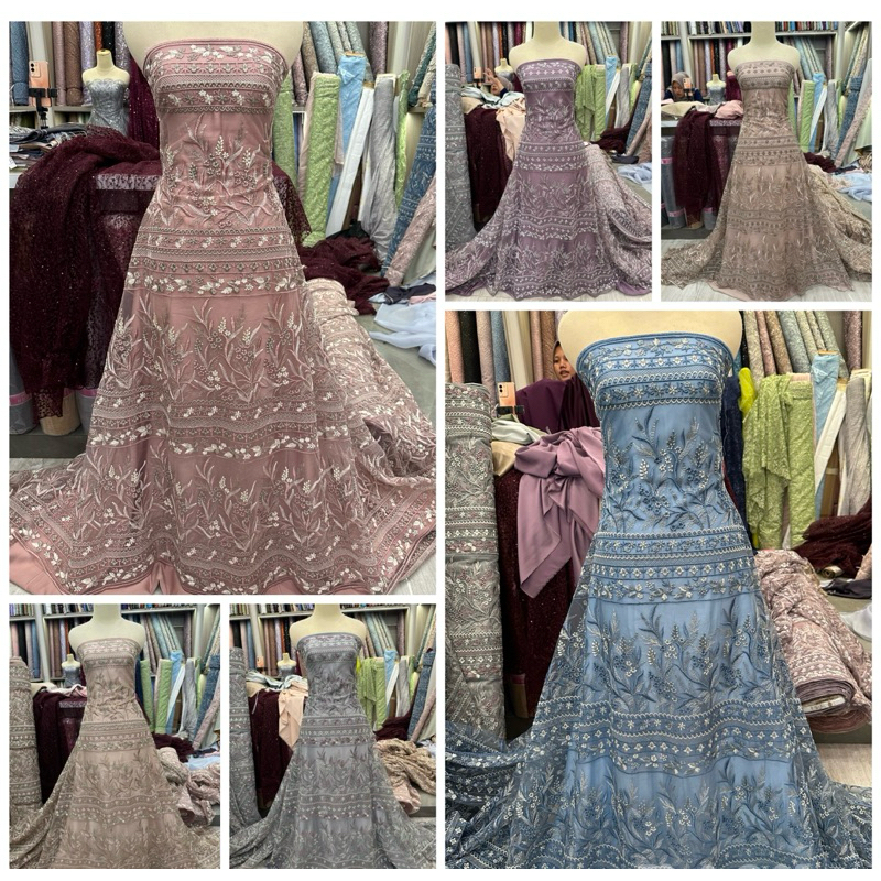 Kain tile brokat Garden flower Two tone Prilly / bahan kebaya tunik outer bridesmaid