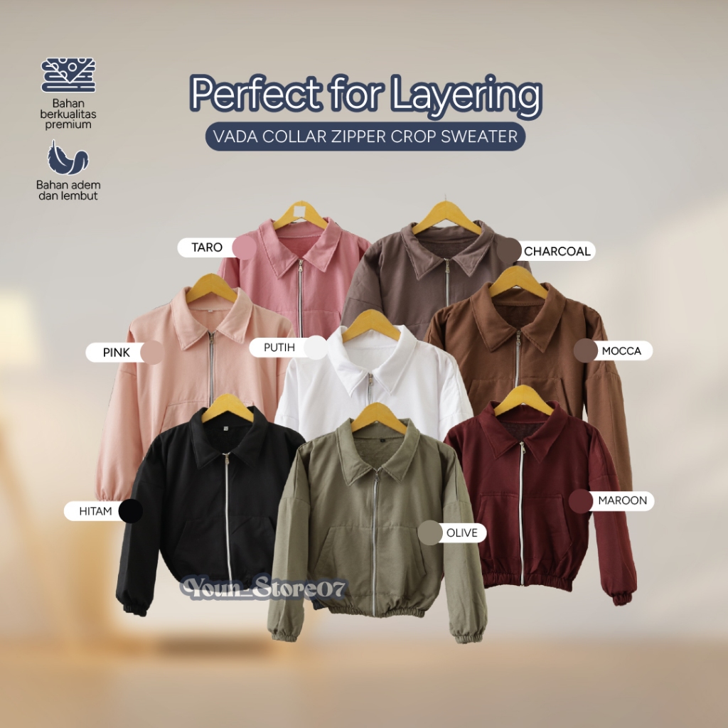 VADA COLLAR ZIPPER CROP SWEATER OOTD KOREAN