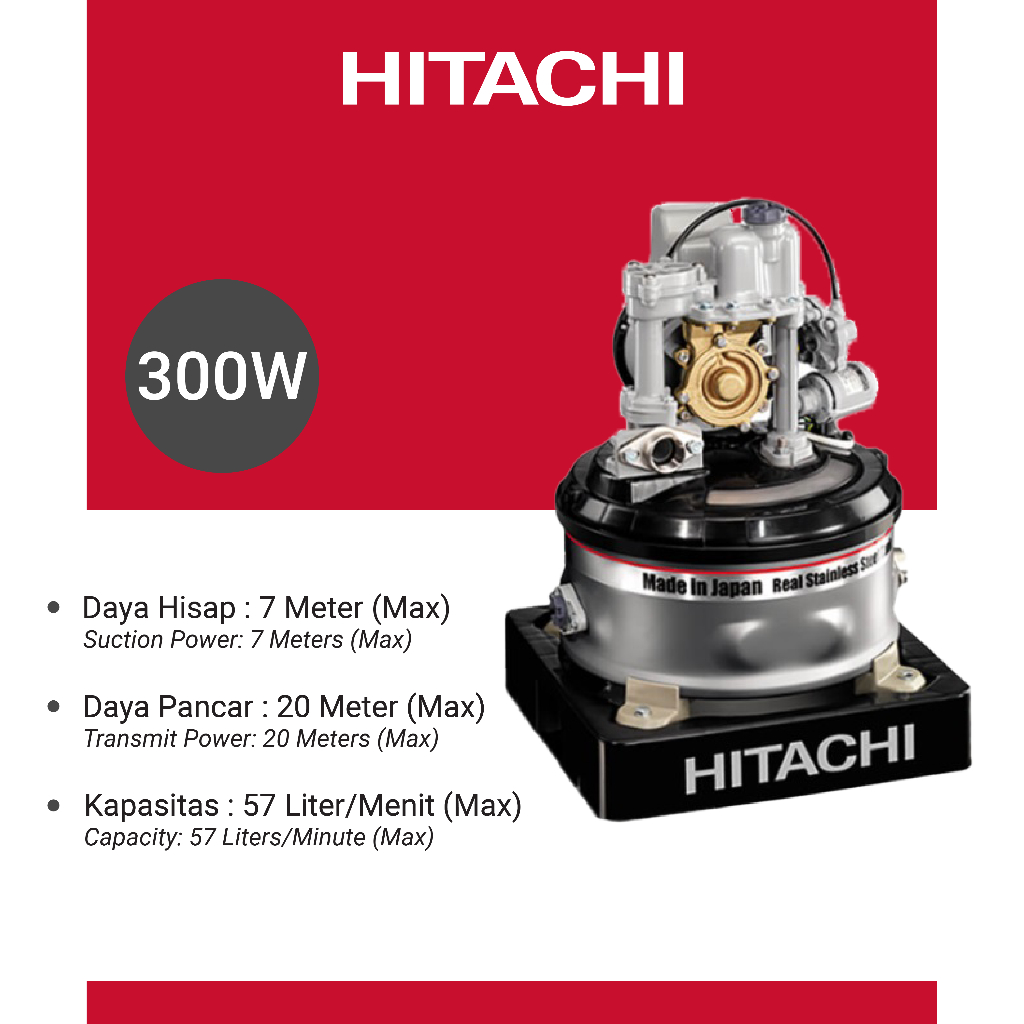 HITACHI Pompa Air Stainless WT-PS250GX