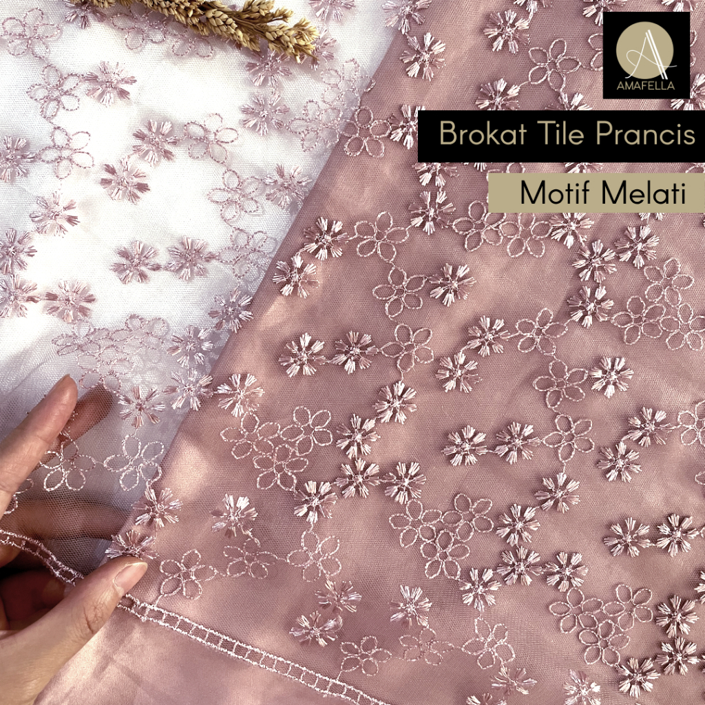 1/2 meter Kain Brokat Brukat Tile Prancis Bahan Kebaya Motif Melati