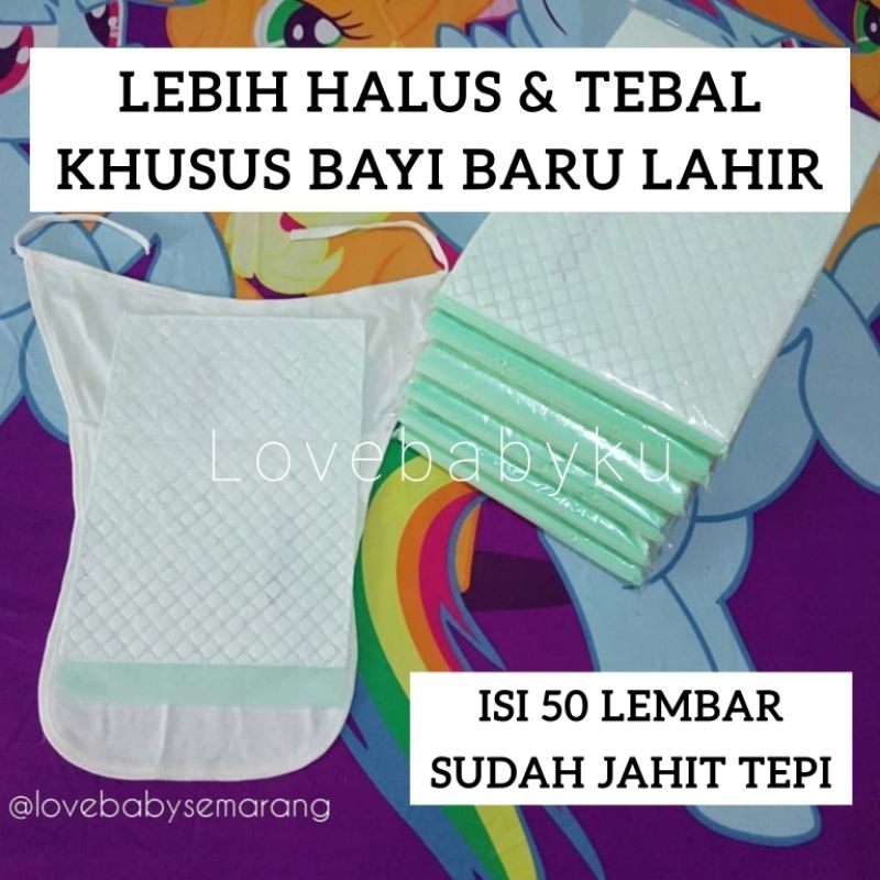 UNDERPAD BAYI ISI 50 PAS SEUKURAN POPOK KAIN PERLAK ALAS OMPOL BAYI SEKALI PAKAI