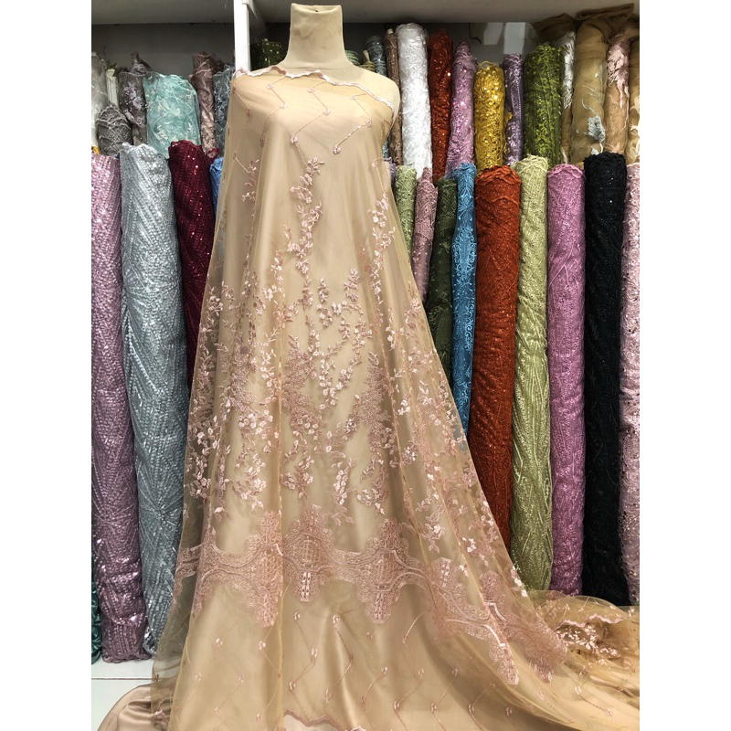 Kain bahan tile payet sequin brukat kebaya, (harga per stengah meter)