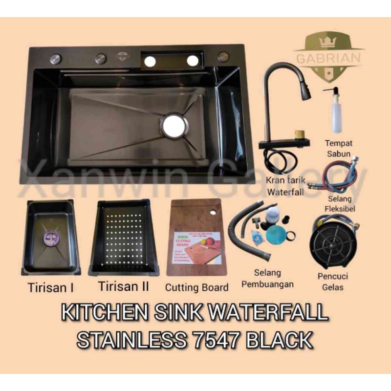 INSTANT KITCHEN SINK STAINLESS BLACK WATERFALL 7547 / BAK CUCI PIRING MODERN