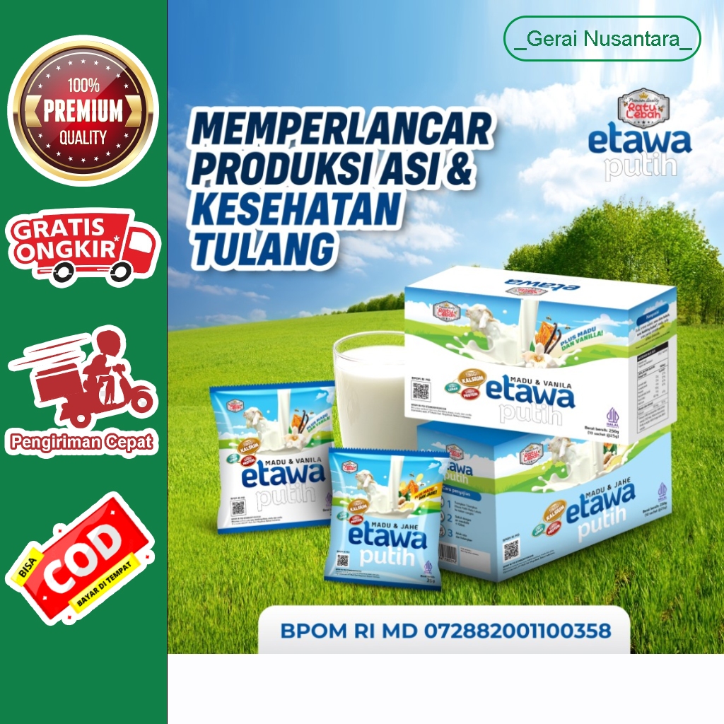 

Susu Kambing Etawa Ratu Lebah Rasa Madu Vanilla dan Rasa Madu Jahe isi 10 Sachet