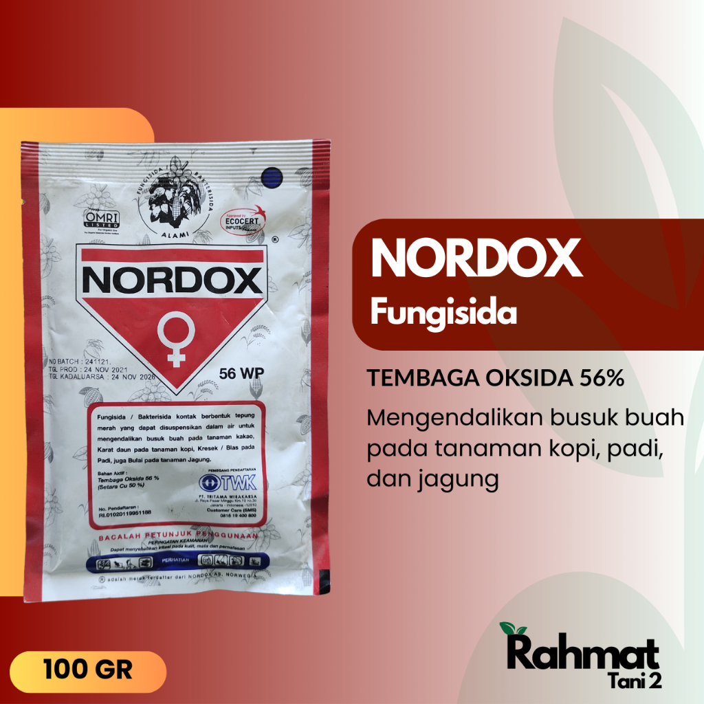 NORDOX - Fungisida Kontak Pencegah Penyakit pada Tanaman Kakao, Kopi, Padi, dan Jagung (100 gr)
