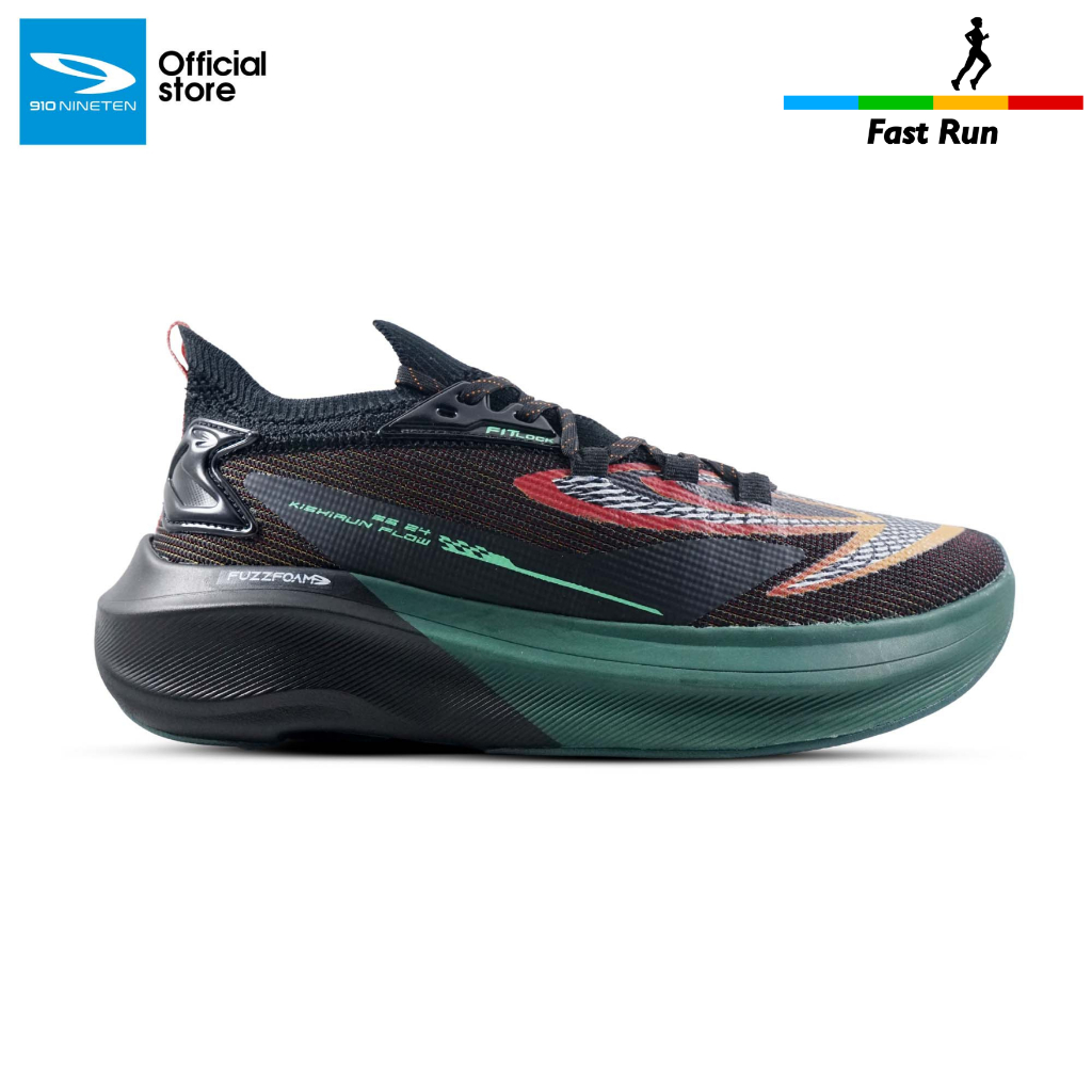 910 Nineten Kishi Run FLow Sepatu Lari - Hitam/Jingga/Merah