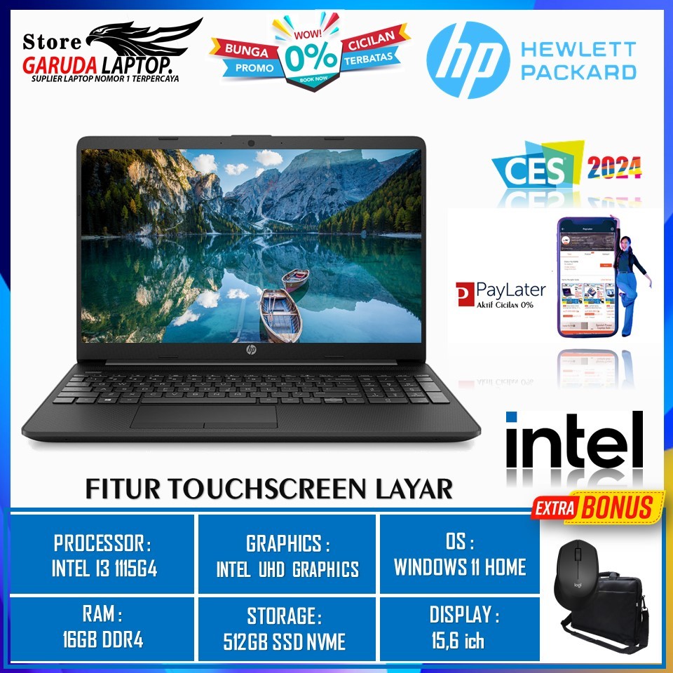 Laptop Baru Hp 15 intel i3 1115G4 RAM 16GB 512GB 15,6 Full HD Touch Window 11 terlaris