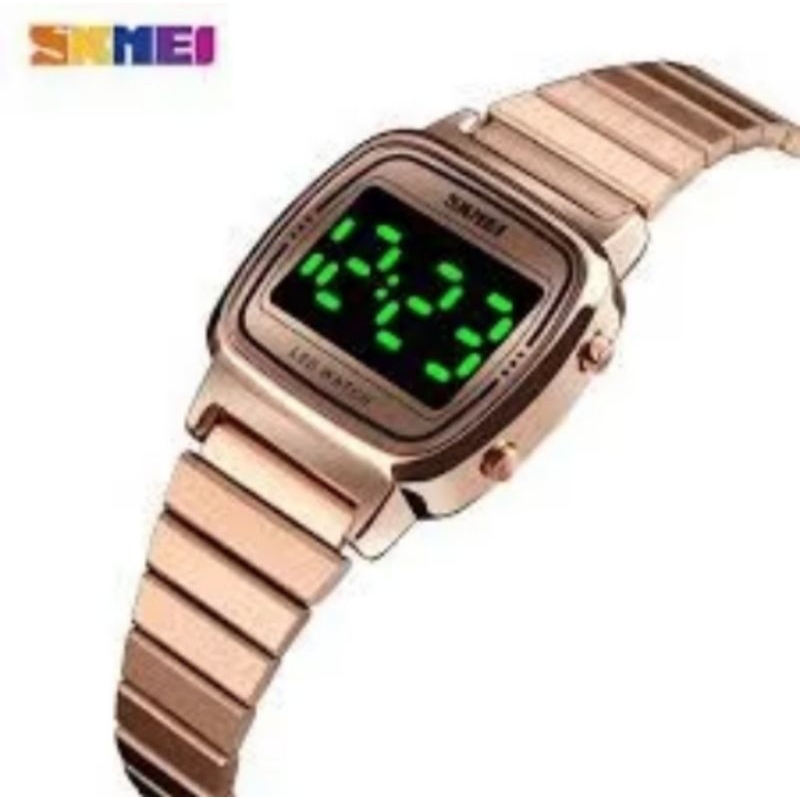 jam tangan skmei LED watch warna putih kuning rose gold