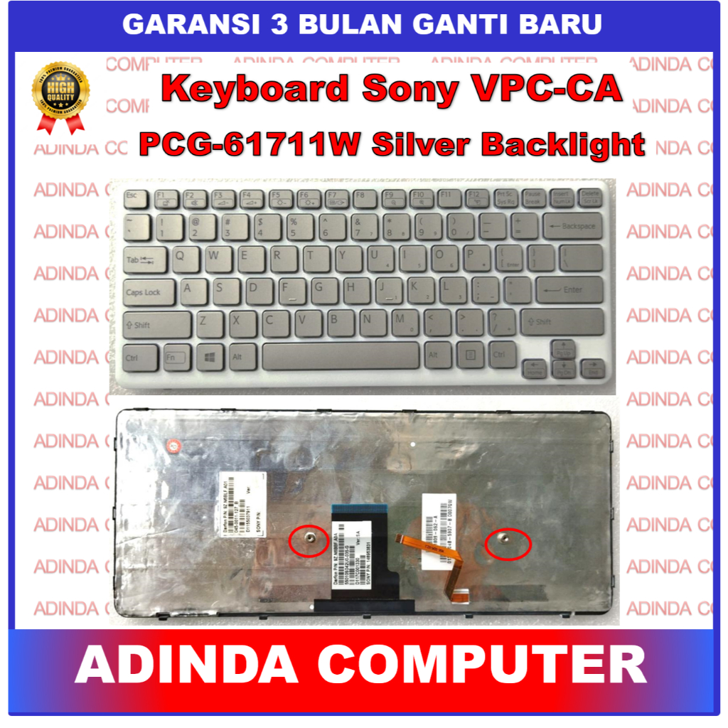 Keyboard Sony VPC-CA VPC-CA15FH VPC-CA190L PCG-61714L Silver Backlight