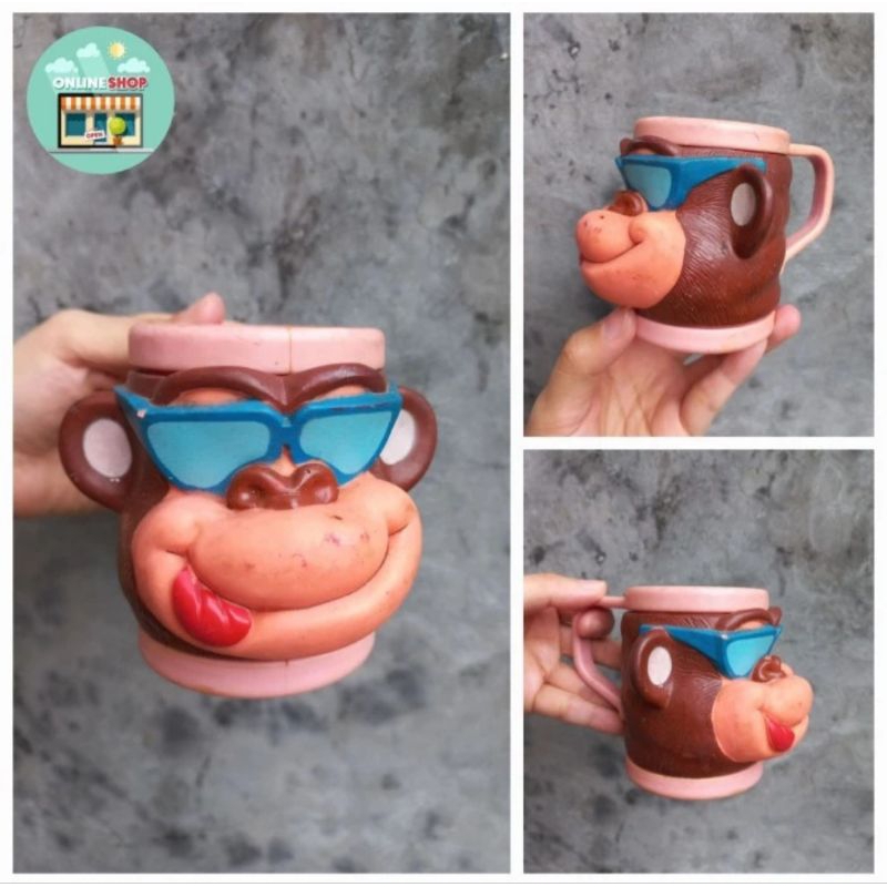 Mug Gelas Tempat minum Monyet Monkey Animal Hokben Original Hoka Bento