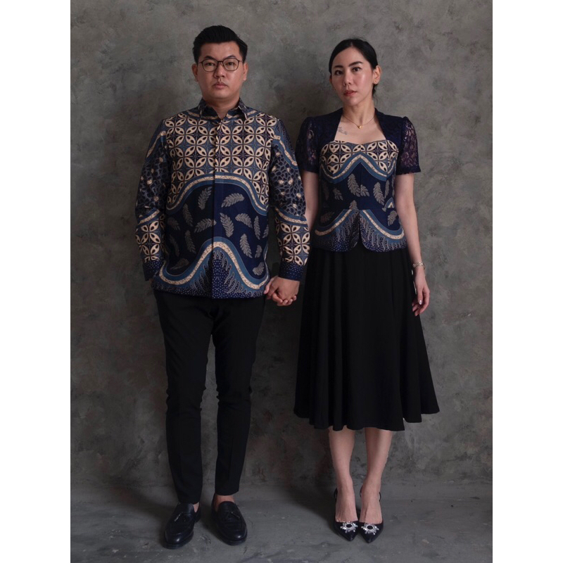 Tradiciobatik Safah Couple Bigsize Kemeja Lengan Panjang dan Midi Dress Wanita Kondangan Premium