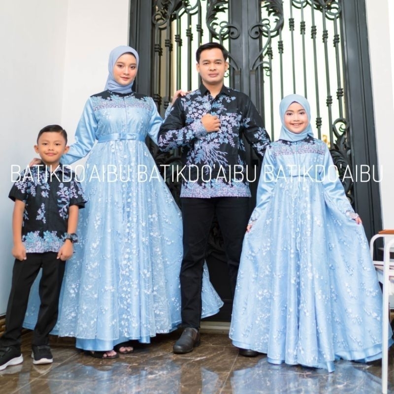 set couple keluarga brukat mutiara  sakura kombinasi batik couple pasangan keluarga gamis muslimah g