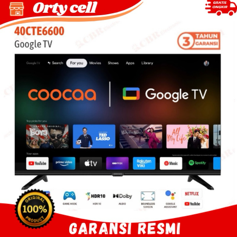 Coocaa Tv 40 Inch 40CTE6600 google tv Garansi Resmi