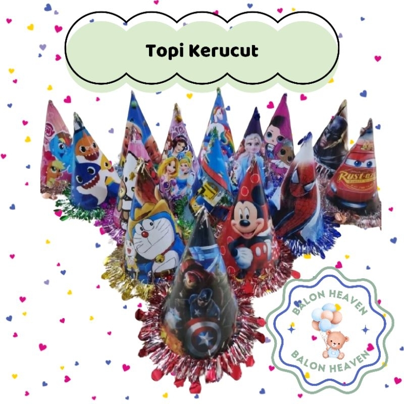 TOPI KERUCUT ULANG TAHUN RUMBAI | TOPI KERUCUT KARAKTER ANAK