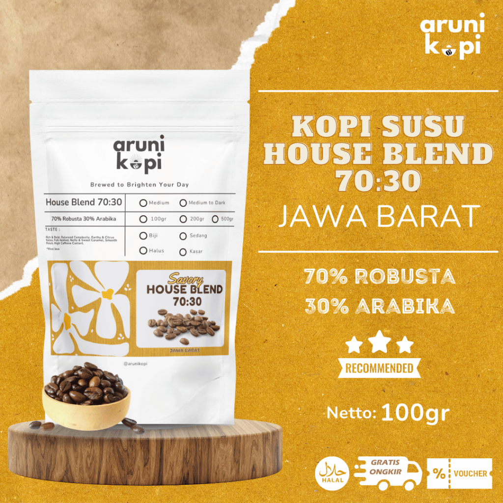 

House Blend Kopi Susu (70:30) 100gr - Robusta Arabika Jawa Barat | Espresso & Es Kopi Susu Kekinian