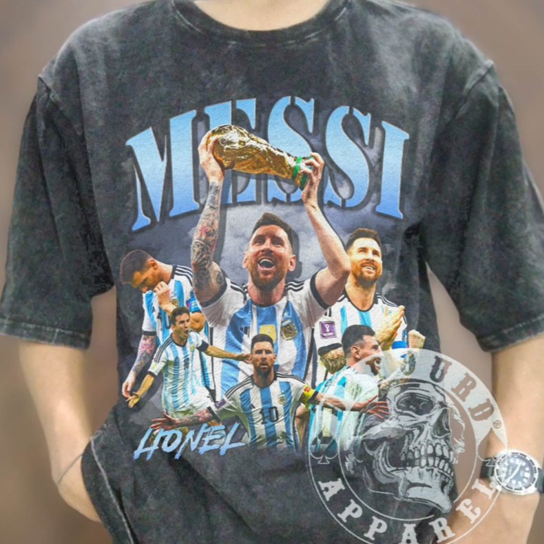 Kaos Sport LIONEL MESSI, LIONEL MESSI ARGENTINA Vintage Wash, Kaos Lionel Messi Sport Premium Oversi
