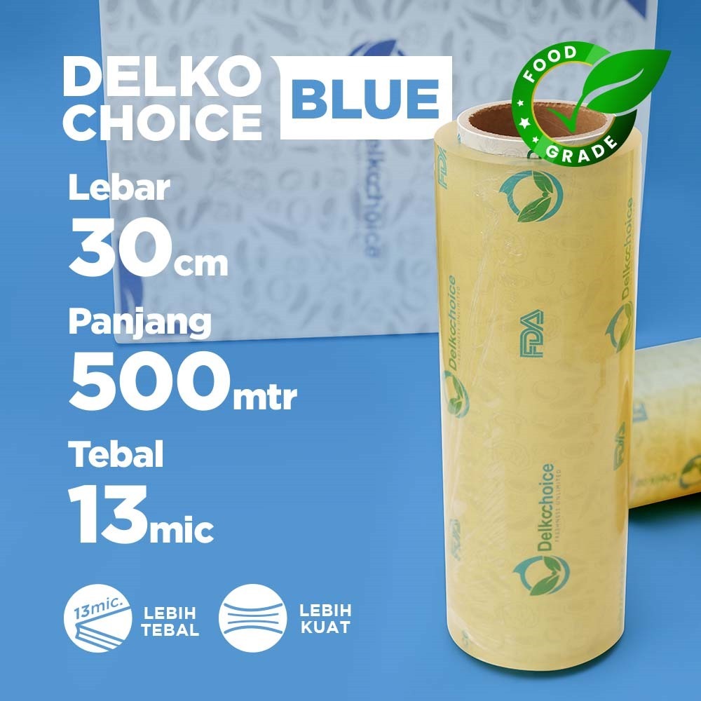 Plastik Wrap Pembungkus Makanan Delkochoice Biru 30cm x 500m