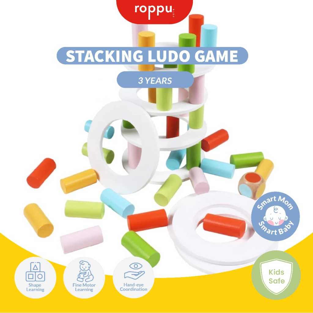 ROPPU Stacking Ludo Game  Mainan Ludo Susun Kayu Edukasi Anak