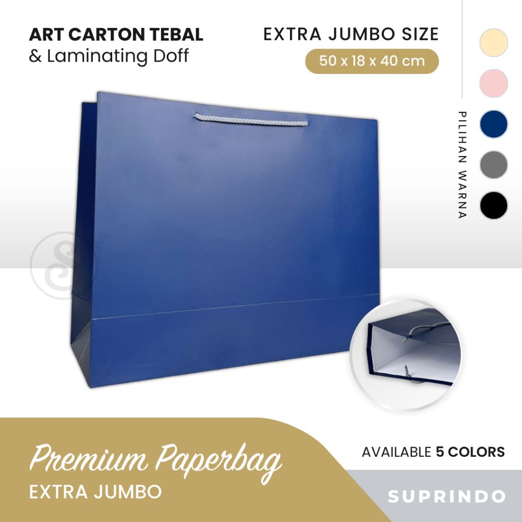 

Premium Paper Bag EXTRA JUMBO/Kantong kado TEBAL uk. P50 x L18 x T40 cm