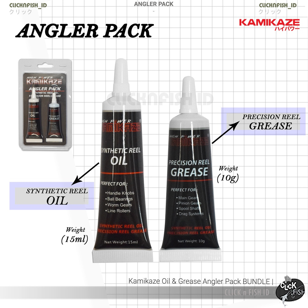 Kamikaze Oil & Grease Angler Pack BUNDLE 15 ml / 10gr  Perawatan Pelumas Pancing Reel Terbaik Kemasa