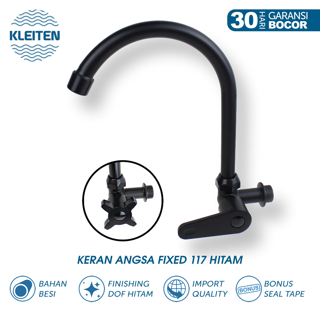 KLEITEN Kran Angsa Hitam Murah Keran Dapur Cuci Piring Keran Sink Kran Tembok Bebek Keran Air Dapur
