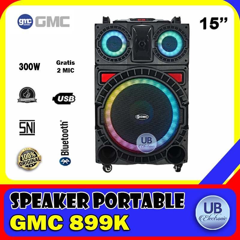 Speaker Portable GMC 899K 15 Inch Bluetooth Free 2 Mic Wireless