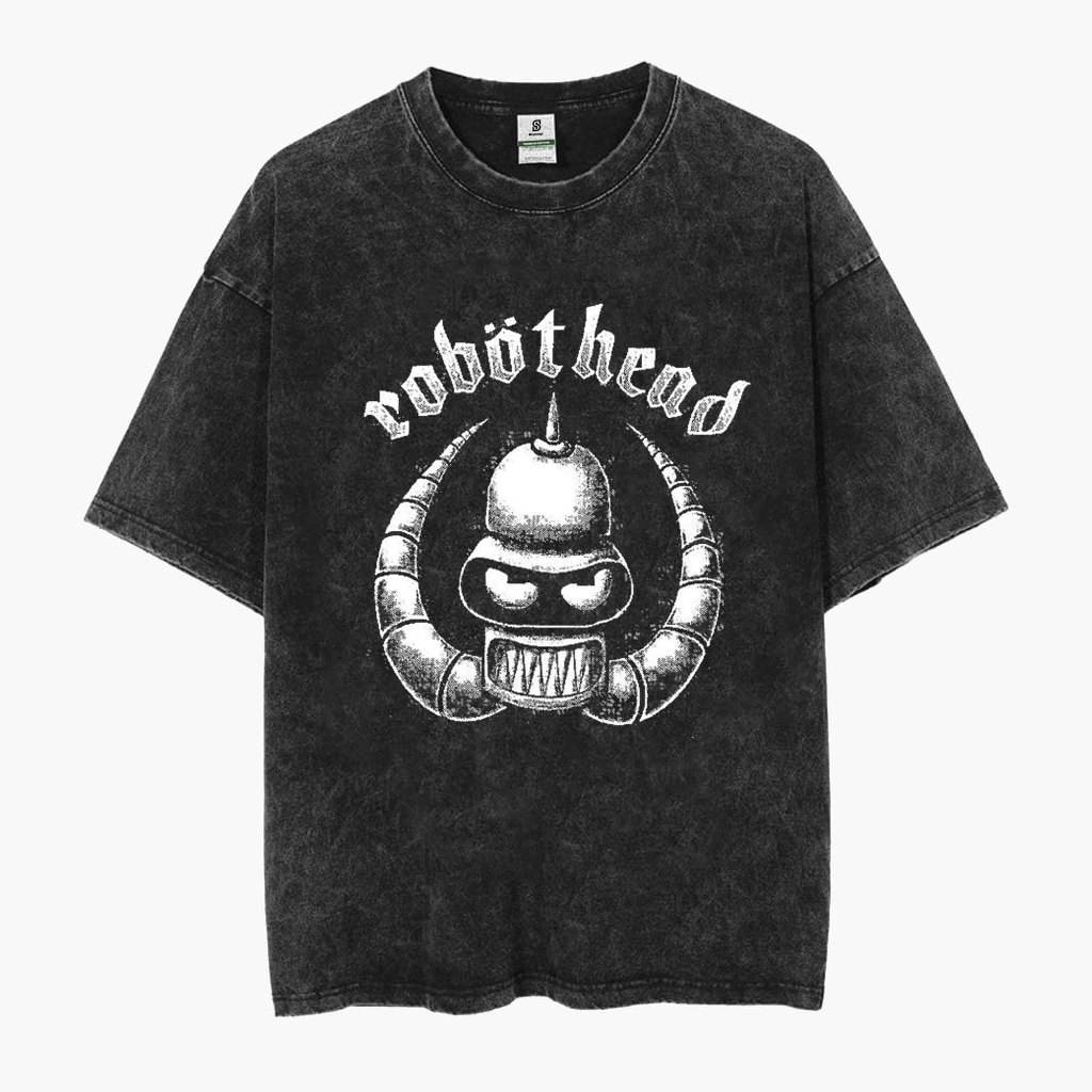 Kaos Robot Head Style Vintage Oversized Washed Tee