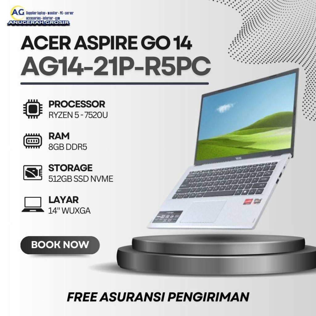 PROMO  Acer Aspire Go 14 AG14-21P-R5PC AMD Ryzen 5 - 7520U RAM 8GB DDR5 ssd 512gb 14"  - Laptop Ryze