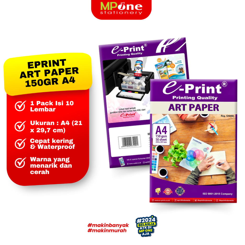 

(1 PACK) E-Print Kertas Art Paper A4 150gsm Isi 50 lembar / Art Paper A4 Eprint 1 Sheet