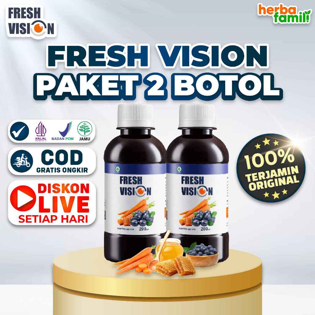 Fresh Vision 2 Botol Vitamin Obat Mata Original Atasi Mata Minus Katarak Glukoma Buram Isi 200 ml
