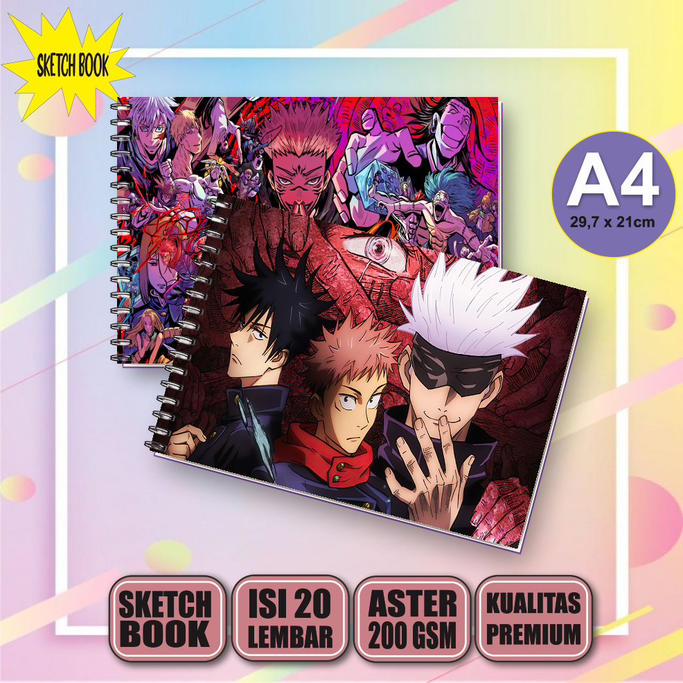 

Sketchbook Jujutsu Kaisen A4, Buku Gambar Vertikal Jilid Spiral 20 Lembar/40 Halaman